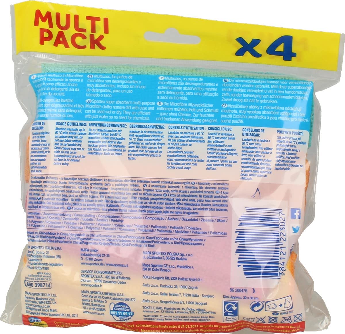 Spontex Panni in Microfibre Multiuso - Pacco da 4 x 20 gr