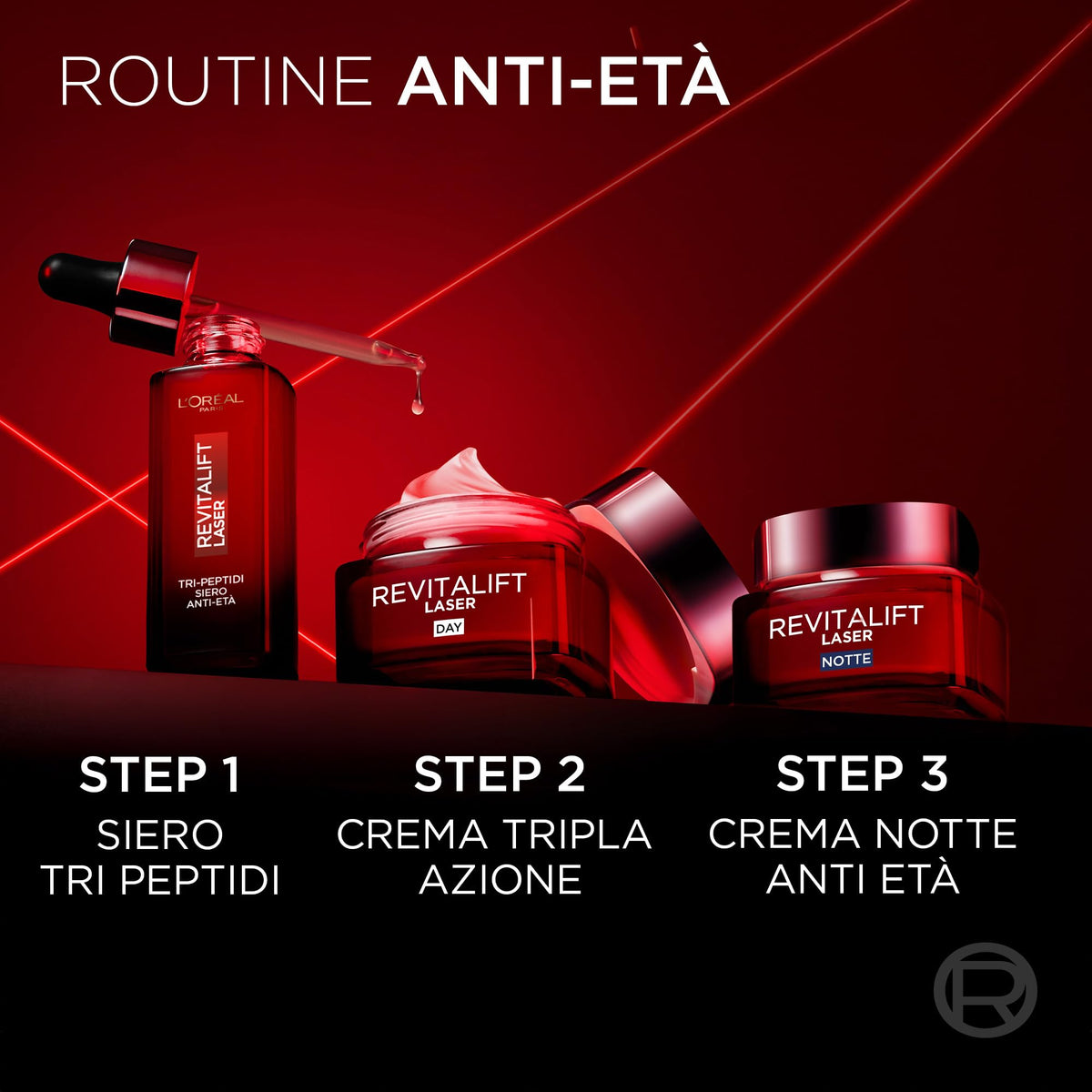 L'Oréal Paris Crema Viso Notte Revitalift Laser, Per Tutti i Tipi di Pelle, Azione Antirughe e Anti-Età, Pelle più Soda e Tonica, Con Acido Ialuronico, Vitamina C e Pro-Retinolo, 50 ml