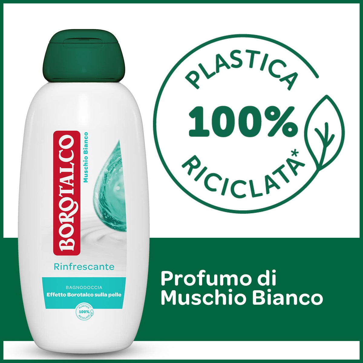 Borotalco Bagnodoccia Rinfrescante Muschio Bianco, Bagnoschiuma Corpo, Formula Rinfrescante, Freschezza Avvolgente, Effetto Borotalco sulla Pelle, Dermatologicamente Testato, Flacone da 600 ml