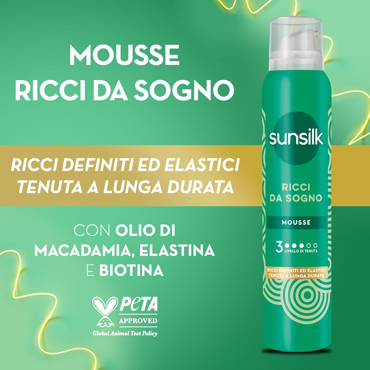 Sunsilk Mousse Ricci, Linea Ricci da Sogno, Spuma Capelli Ricci a Lunga Tenuta, Morbidi e Definiti Senza Effetto Crespo, con Olio di Macadamia, Elastina e Biotina, 200ml