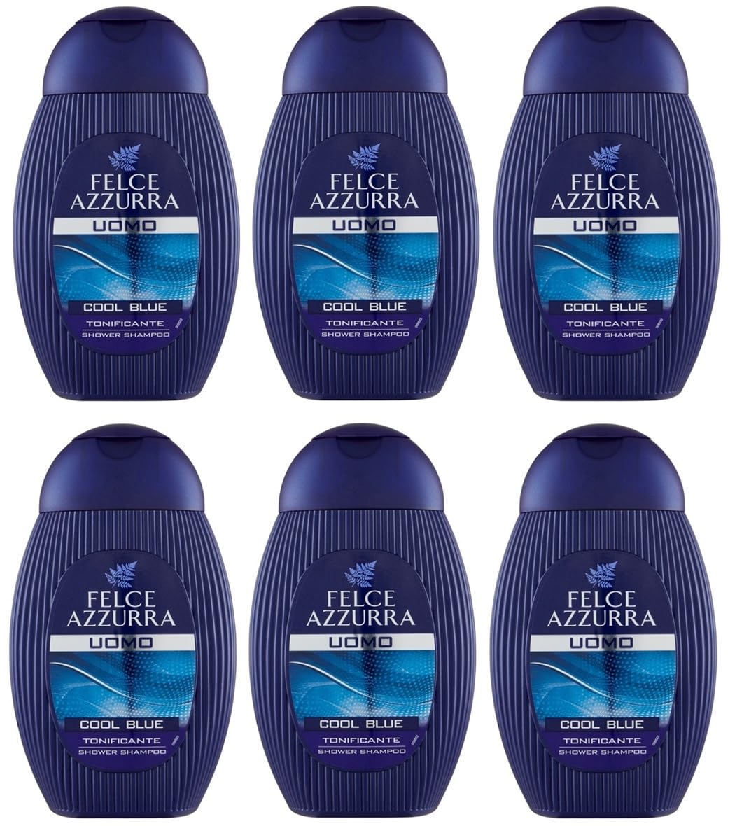 6x Felce Azzurra Doccia Shampoo Uomo Cool Blue Tonificante Shower Shampoo 250ml