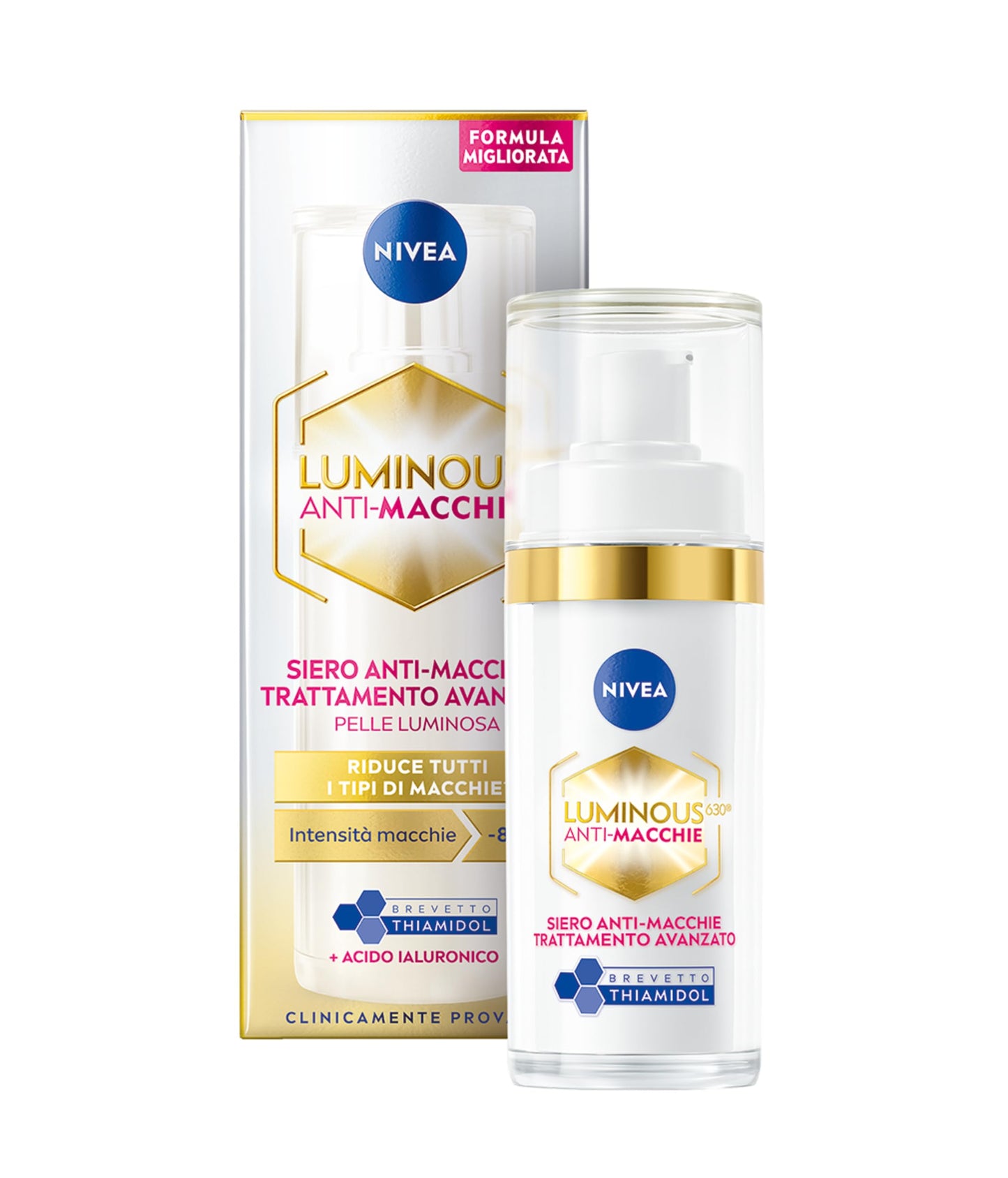 NIVEA Luminous630 Siero Viso Anti-Macchie Trattamento Avanzato 30 ml, Siero antimacchia viso per una pelle luminosa, Siero viso Acido Ialuronico e Thiamidol brevettato per tutti i tipi di macchie