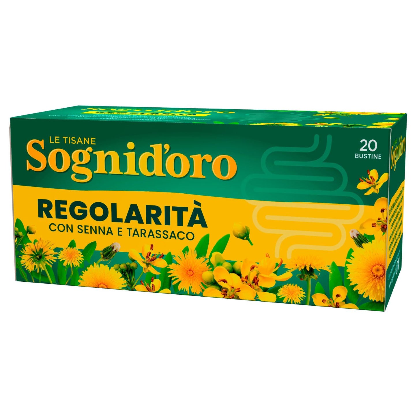 Sognid'oro Tisana Regolarità per il Transito Intestinale Infuso con Estratti Naturali di Senna Tarassaco Inulina Camomilla Menta Finocchio - 7 Confezioni da 20 Filtri