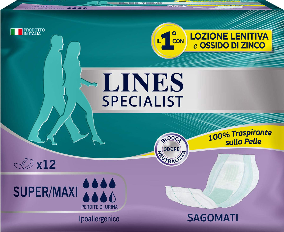 Lines Specialist Sagomato, 12 Assorbenti per Incontinenza Uomo e Donna