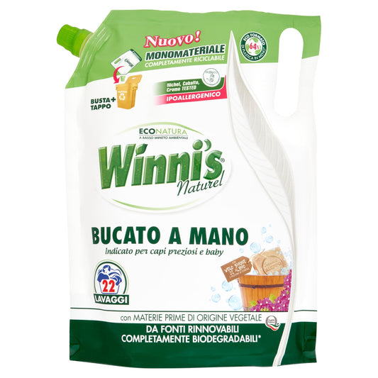 WINNI'S Naturel BUCATO A Mano 22 LAVAGGI ECORICARICA 814ML.Sapone di Aleppo E Profumo di Verbena