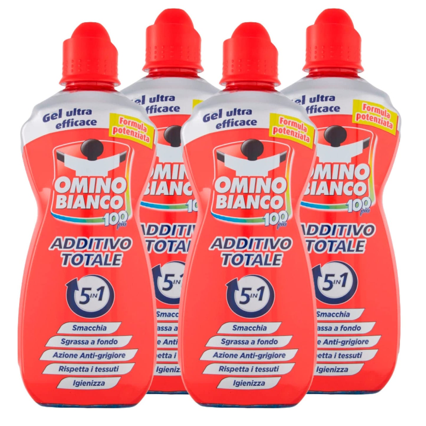 Omino Bianco - Additivo Totale Gel 5 Azioni in 1 per Bucato, Smacchiante e Igienizzante, 900 ml x 4 Pezzi