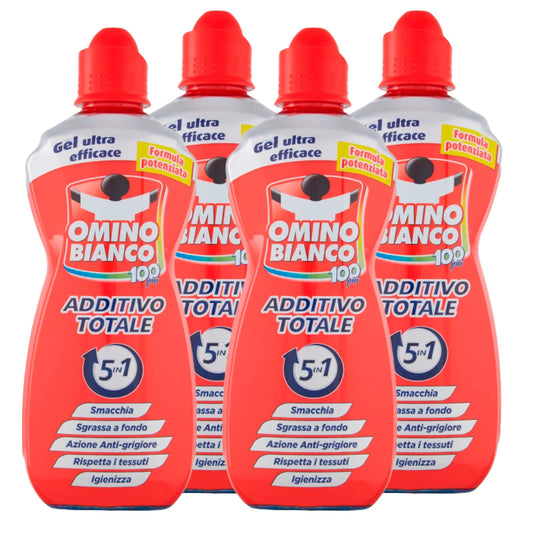 Omino Bianco - Additivo Totale Gel 5 Azioni in 1 per Bucato, Smacchiante e Igienizzante, 900 ml x 4 Pezzi