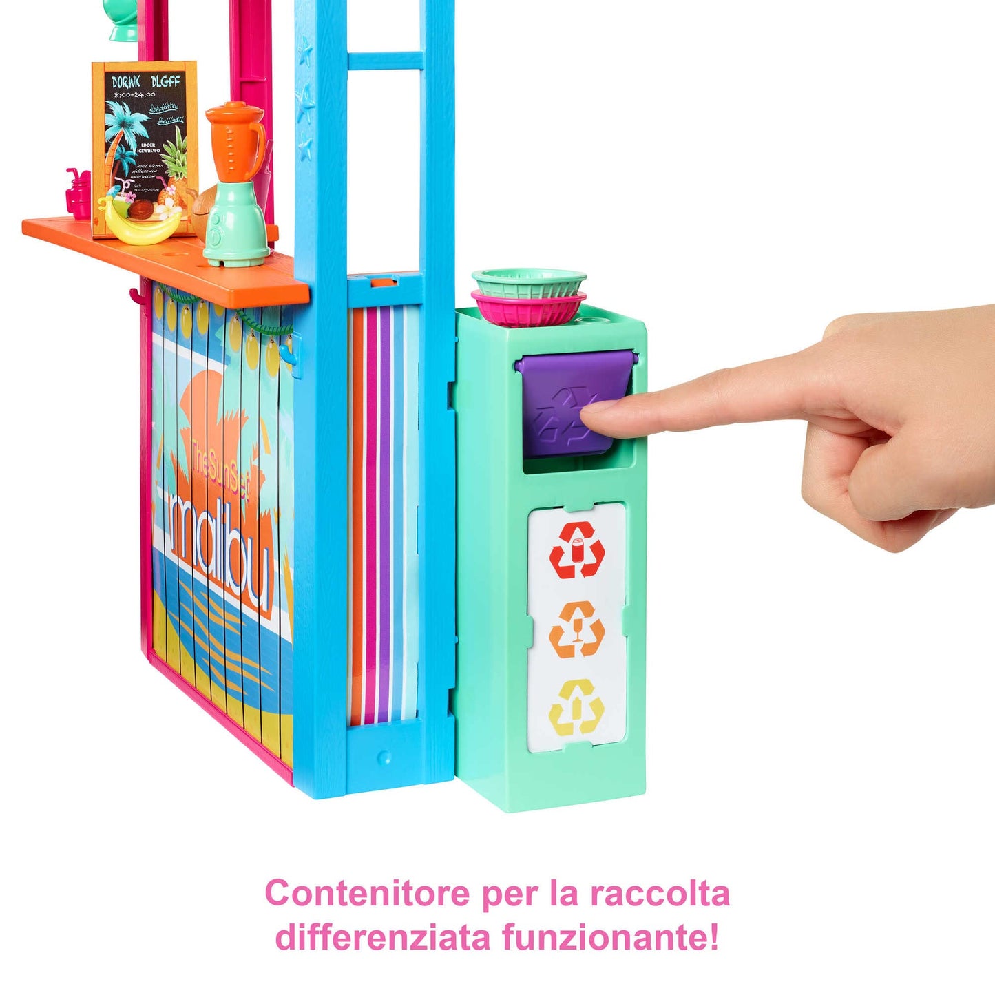 Barbie- Chiosco da Spiaggia di Malibù con 2 Sedute per Bambole e Tanti Accessori, Giocattolo per Bambini 3+Anni, GYG23