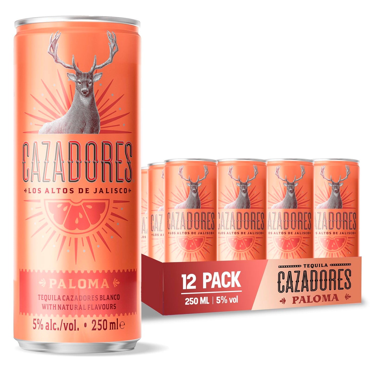 Cocktail Paloma CAZADORES pronto da bere, senza glutine e con aromi naturali, 5% ABV, 12 x 25cl / 250ml