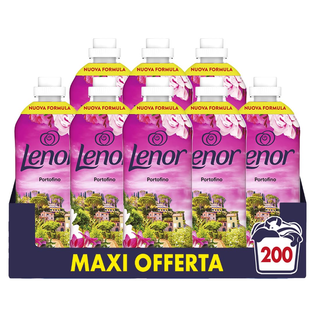 Lenor Ammorbidente Lavatrice Concentrato, 200 Lavaggi (8X25), Atmosfere D'Italia Portofino, Freschezza Di Lunga Durata E Morbidezza Di Origine Vegetale, Lenzuola Profumate Fino A 1 Settimana
