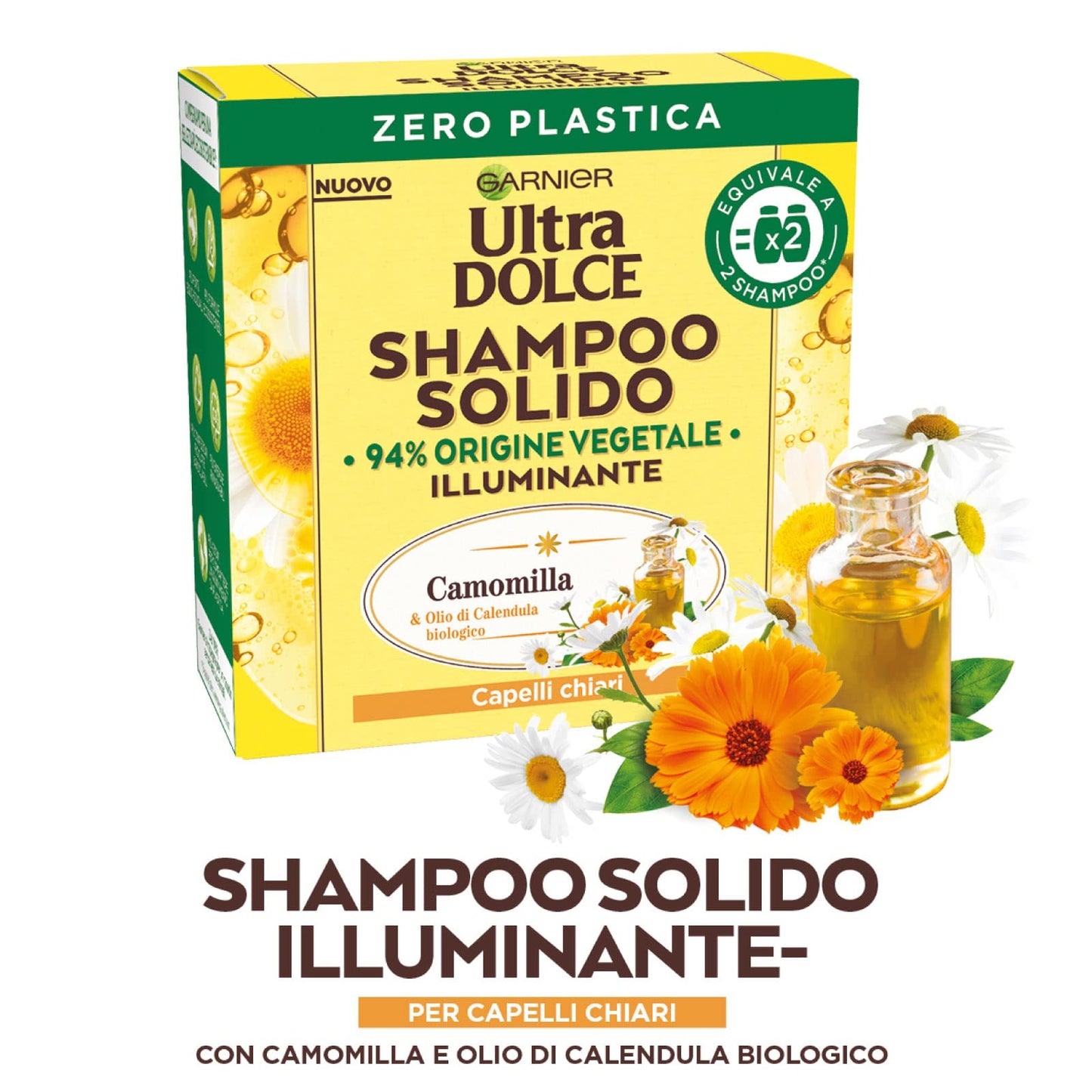 Garnier Ultra Dolce Shampoo Solido Tesori di Miele Capelli Fragili + Delicatezza D'Avena Capelli Normali + Illuminante Camomilla e Calendula Capelli Chiari - 3 Shampoo Solidi da 60g