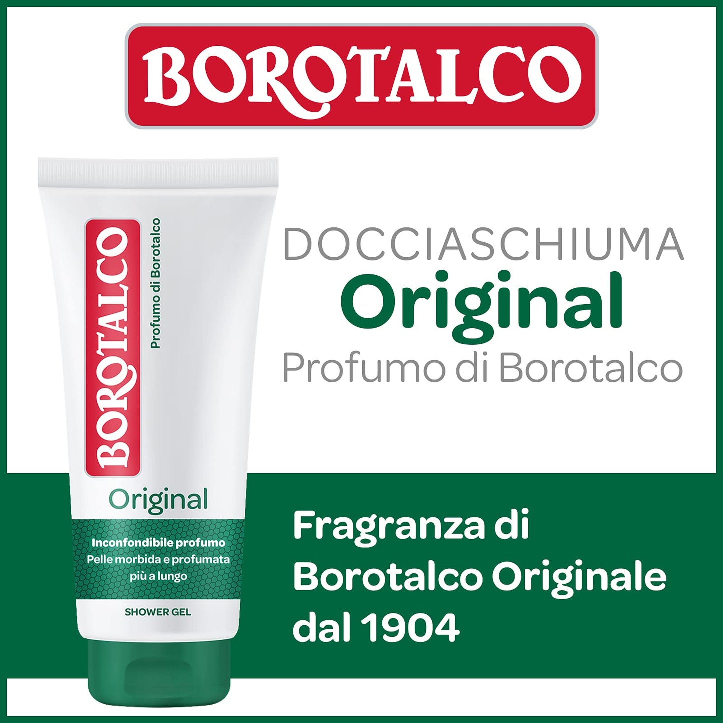 Borotalco - Docciaschiuma Original Corpo - Doccia Schiuma al Profumo di Borotalco, Shower Gel per una Pelle Morbida e Profumata - Ideale per Uomo e Donna - Dermatologicamente Testato, Flacone da 200ml