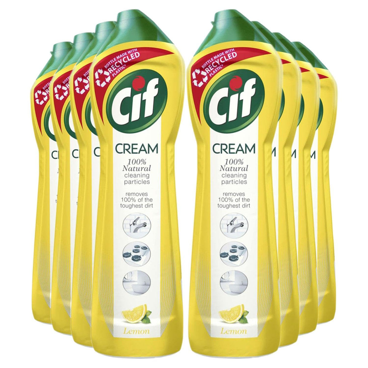 Cif Lemon Cream Cleaner, detergente multiuso per superfici con particelle detergenti naturali al 100%, rimuove il 100% dello sporco più duro, 500 ml, confezione da 8