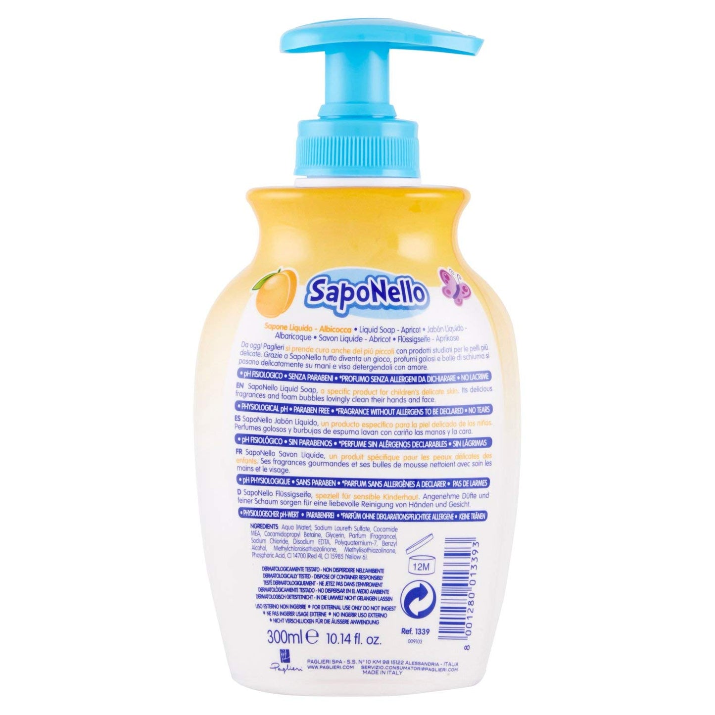 SapoNello - Sapone Liquido Albicocca, Formula No Lacrime, Pelle Idratata - 300 ml