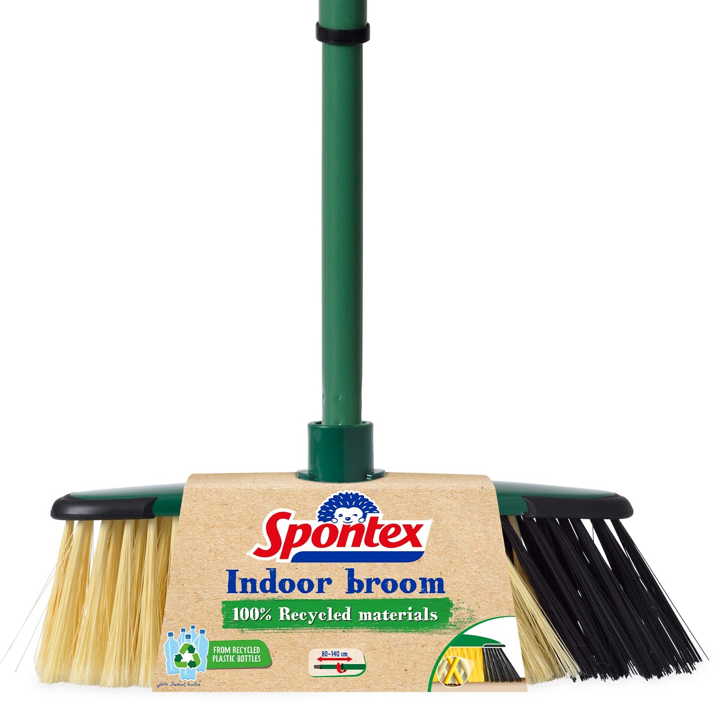 Spontex Eco Green Scopa Indoor, per interni in materiali riciclati al 100%, con manico telescopico, 2 diversi tipi di setole, 19800209