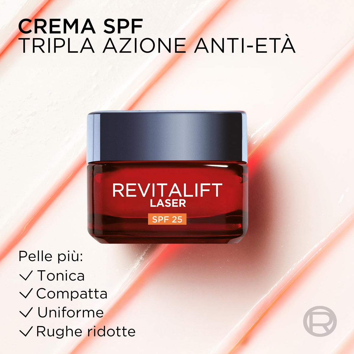 L'Oréal Paris Crema Viso Giorno Revitalift Laser SPF25, Per Tutti i Tipi di Pelle, Azione Antirughe e Anti-Macchie, Pelle più Soda e Tonica, Con Acido Ialuronico, Vitamina C e Pro-Retinolo, 50 ml