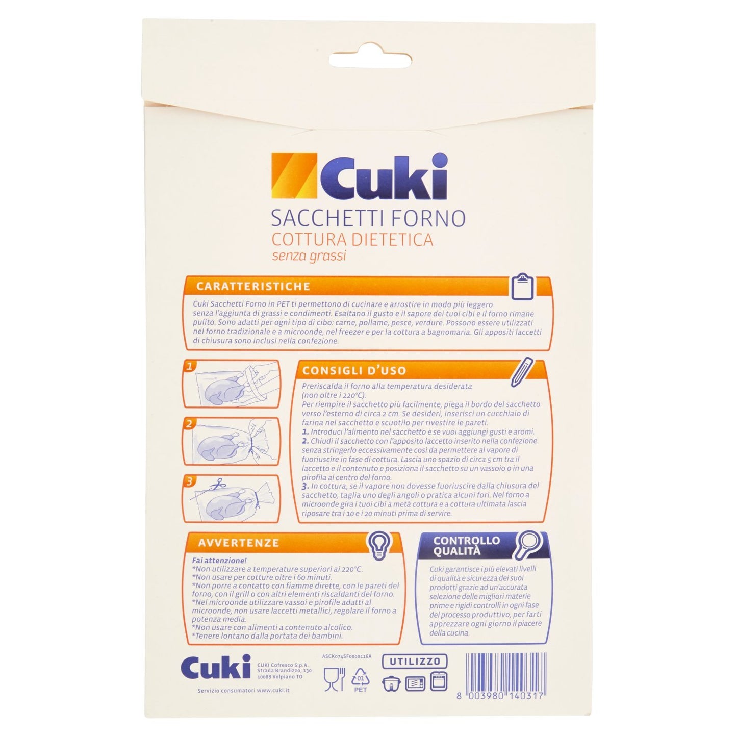 Cuki Sacchetti Forno cottura dietetica - 25 x 38 cm - 1 confezione da 8 pezzi