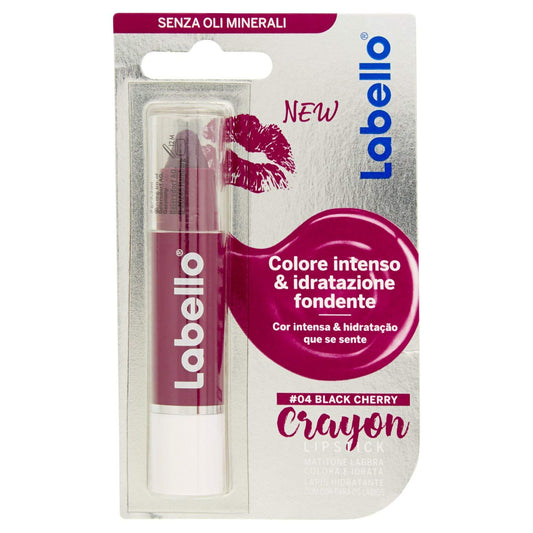 Labello Crayon Lipstick Matitone Labbra Colora e Idrata, senza Oli Minerali e Parabeni, Blackcherry