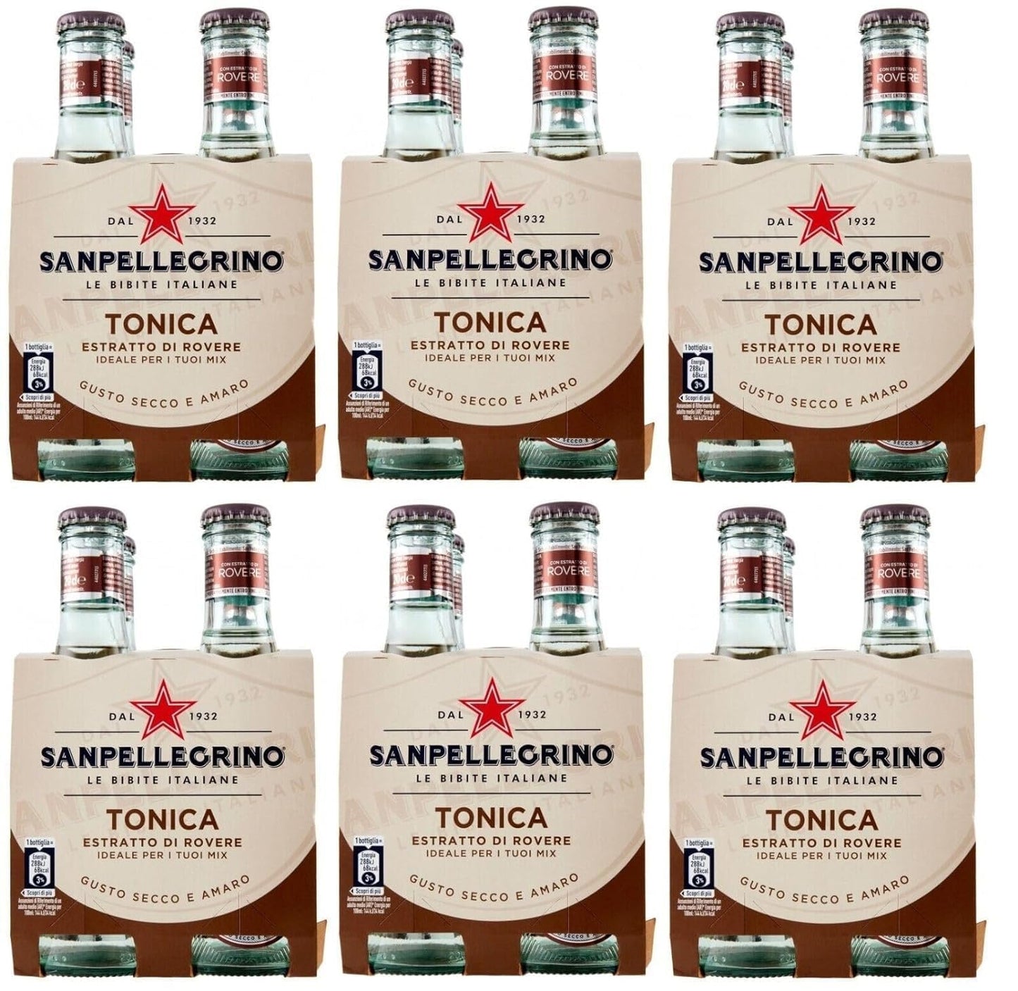 Confezione da 48 confezioni di test San Pellegrino cocktail bibite analcoliche + Tonica Rovere bevanda analcolica 20 cl bottiglia di vetro usa e getta