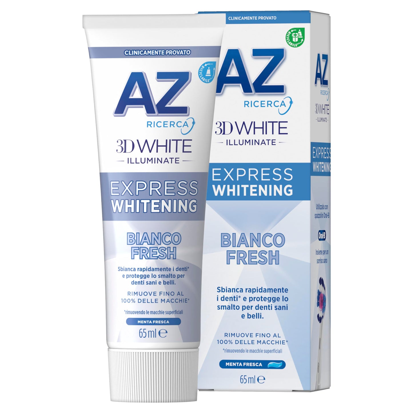 AZ Ricerca DENTIFRICIO 3D White Illuminate Express BIANCO FRESH, SBIANCA Rapidamente, RIMUOVE Fino al 100% delle MACCHIE Superficiali, Confezione da 6 Dentrifrici (6x50ml), Gusto MENTA FRESCA