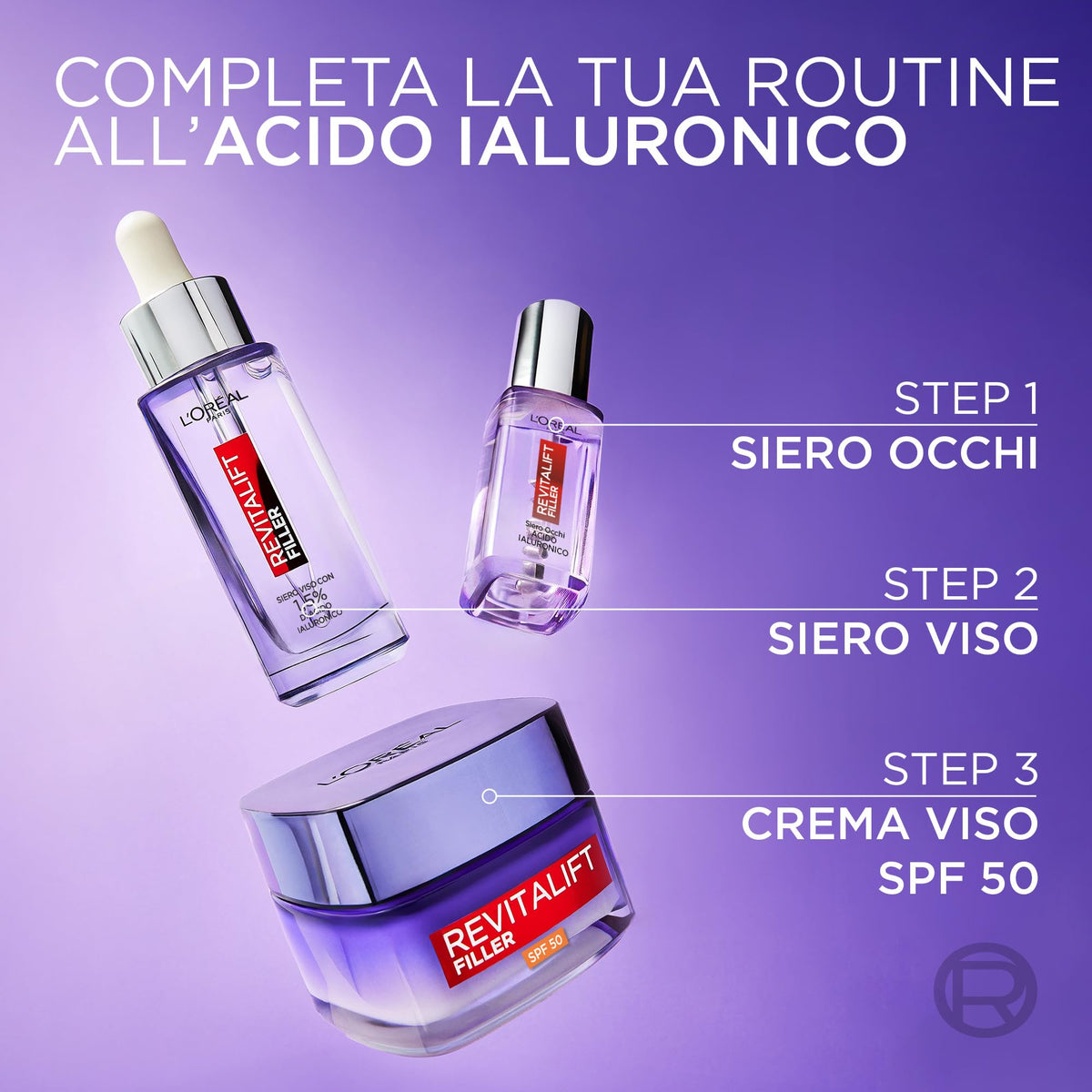L'Oréal Paris Crema Viso Giorno Revitalift Filler SPF50, Per Tutti i Tipi di Pelle, Azione Anti-Rughe Rivolumizzante, Pelle Rimpolpata a Lungo, Con Acido Ialuronico, 50 ml