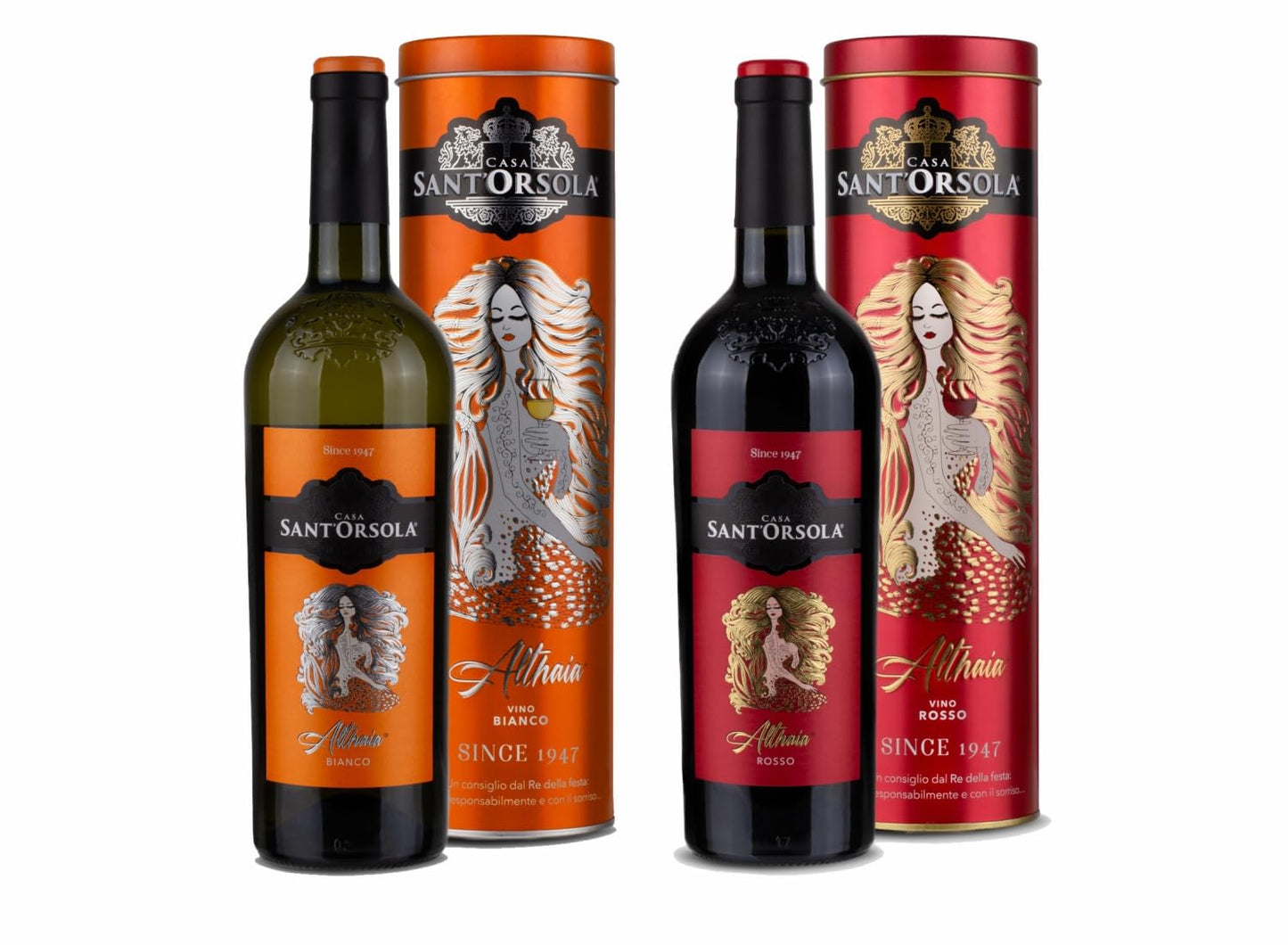 Casa Sant'Orsola - Althaia Vino Rosso e Bianco in Confezione Regalo con Gessetti, Selezione di Uva Italiana, 2x750ml