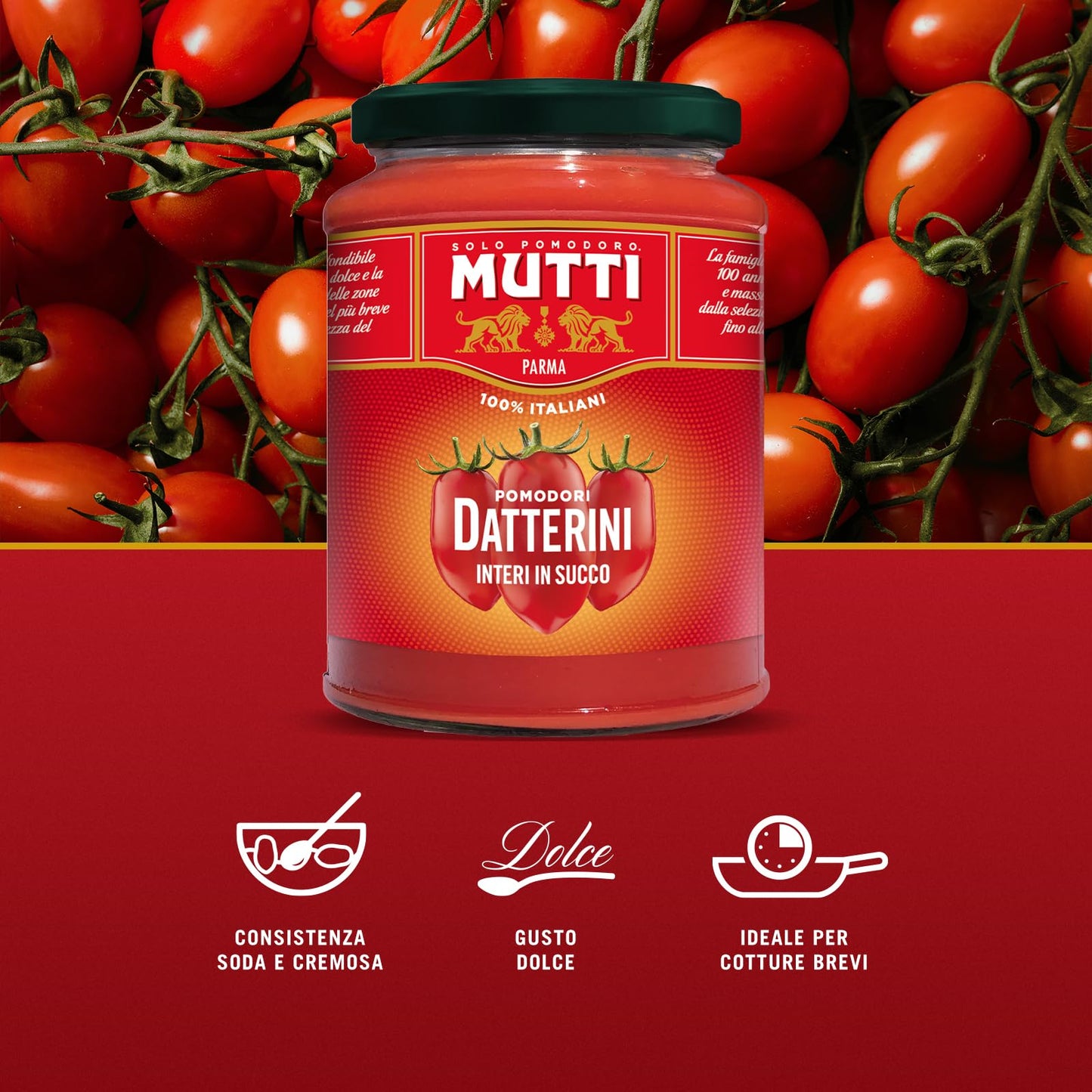 MUTTI - Pomodori datterini Interi in Succo, 350g, Confezione da 6 unità