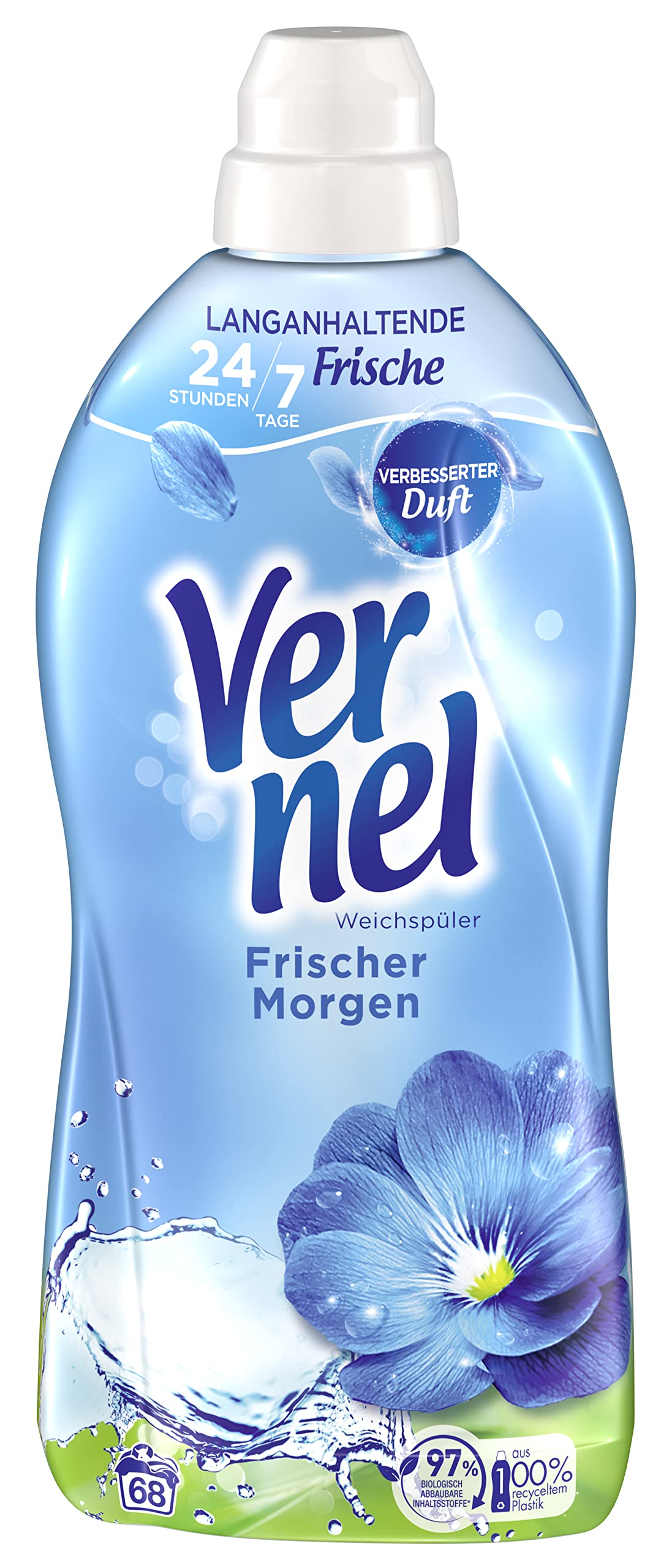 Vernel Ammorbidente per mattina fresca (6 x 72 lavaggi), profumo per bucato per 24 ore e 7 giorni, freschezza duratura con tecnologia esclusiva profumata, bottiglia riciclabile