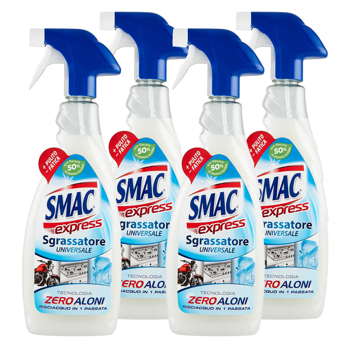 Smac Express - Sgrassatore Universale, Detergente Spray Multisuperficie con Azione Sgrassante e Tecnologia Zero Aloni, 650 ml x 4 Pezzi