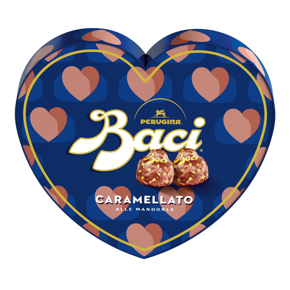 BACI PERUGINA Caramellato alle Mandorle Cioccolatini Fondenti ripieni al Gianduia, Scatola Cuore San Valentino 100g