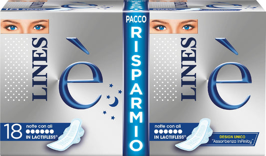 LINES È Notte Assorbenti in Lactifless, Pacco Scorta, Confezione da 18 pezzi