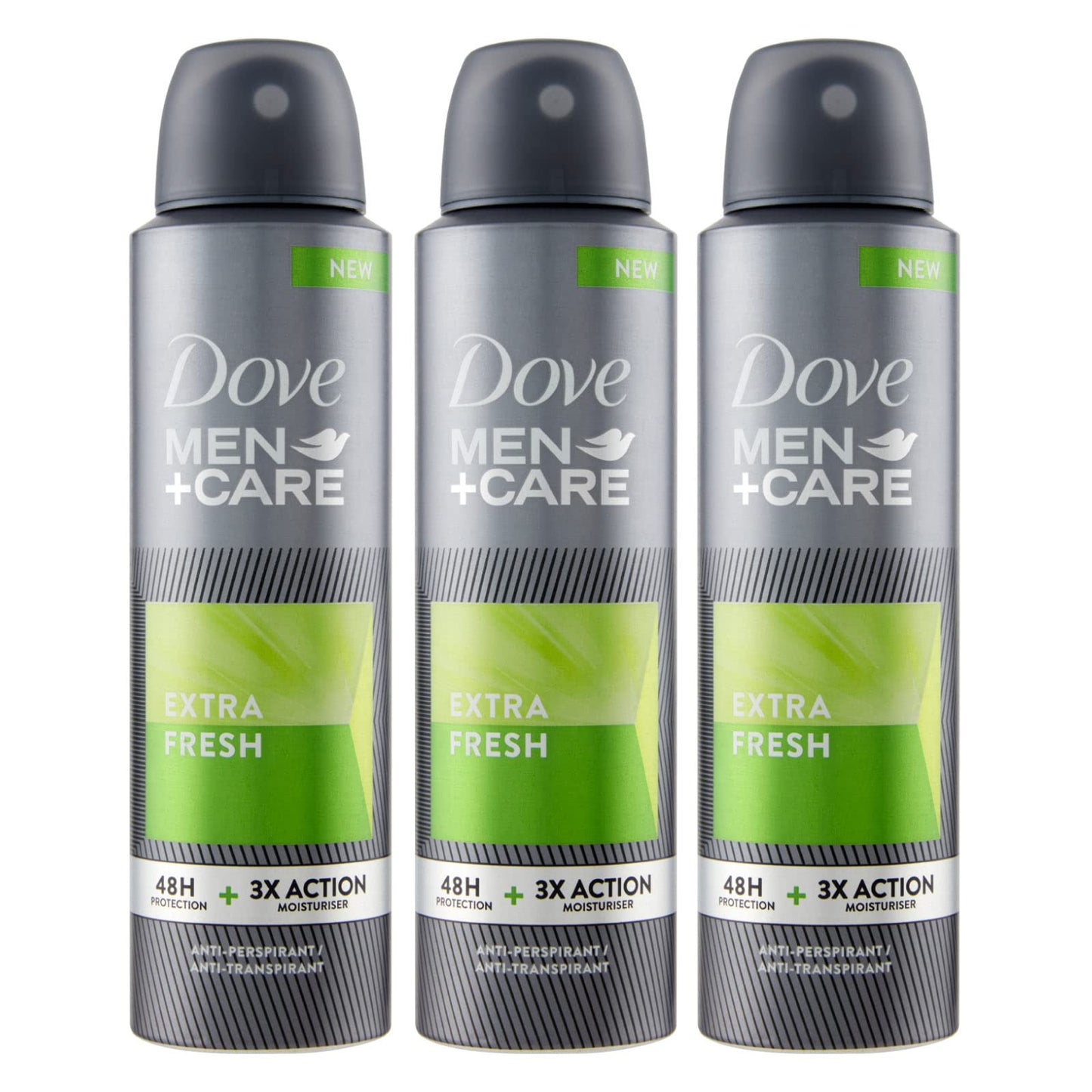 3x Dove Men+Care Deodorante Spray Extra Fresh 48h 0% Alcol Antitraspirante - 3 Flaconi da 150ml
