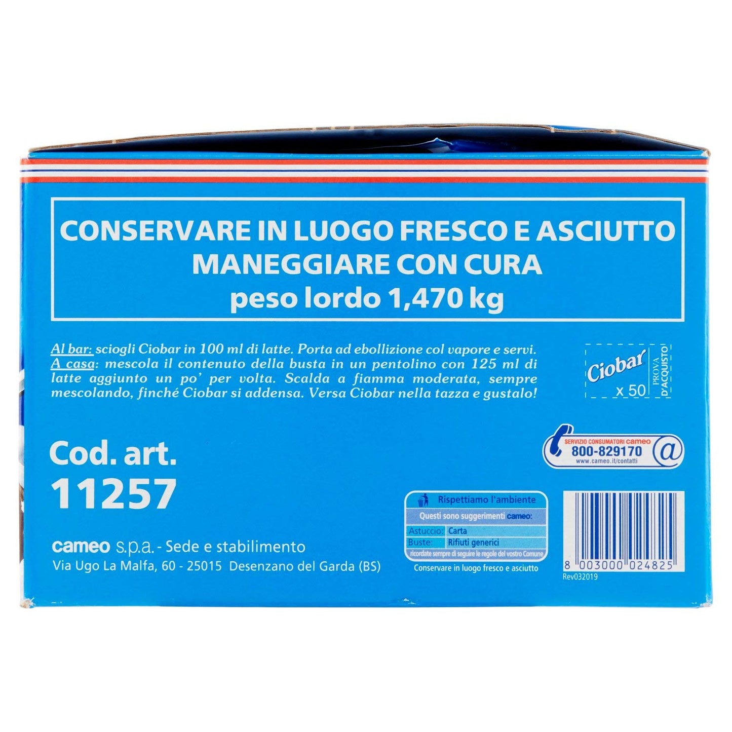 Cameo Ciobar Classico Cioccolato Bevanda Calda Box Espositore da 50 Buste