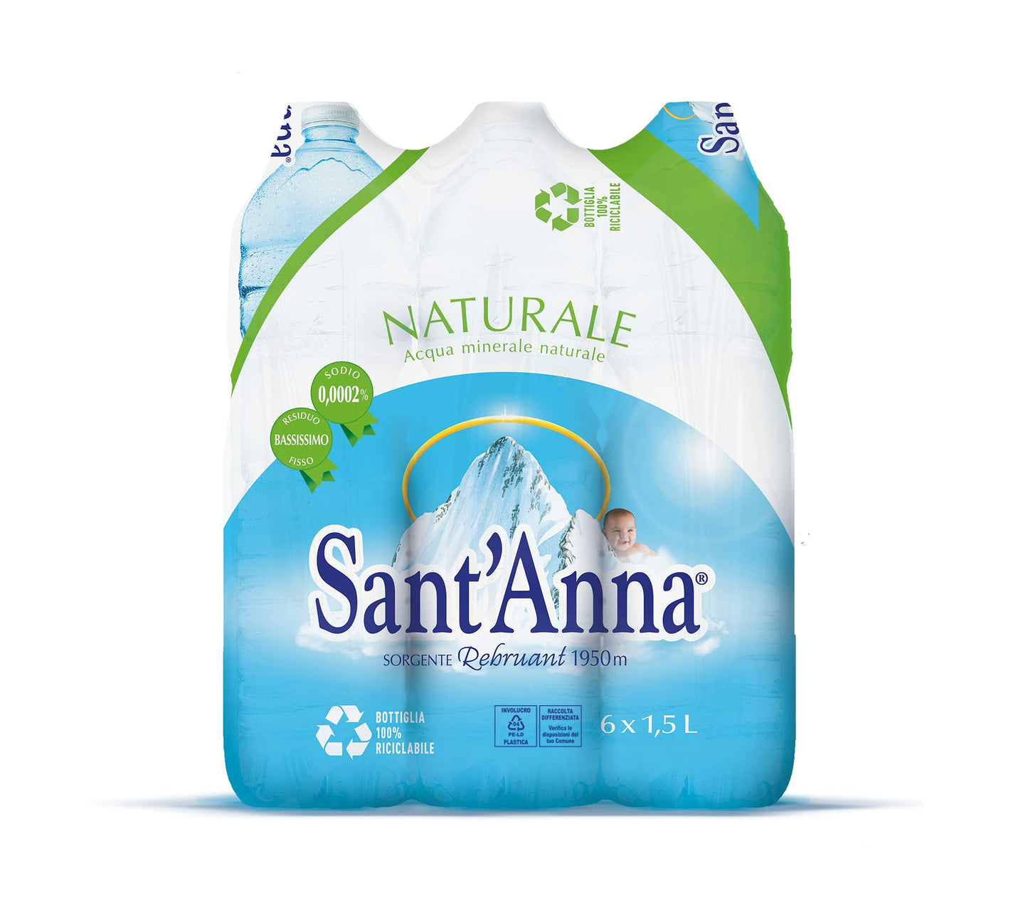 Acqua Sant'Anna Naturale 1,5L | Pack 36 Bottiglie | Acqua Minerale Oligominerale, Minimamente Mineralizzata| Fonte Alpina, Idratante e Leggera