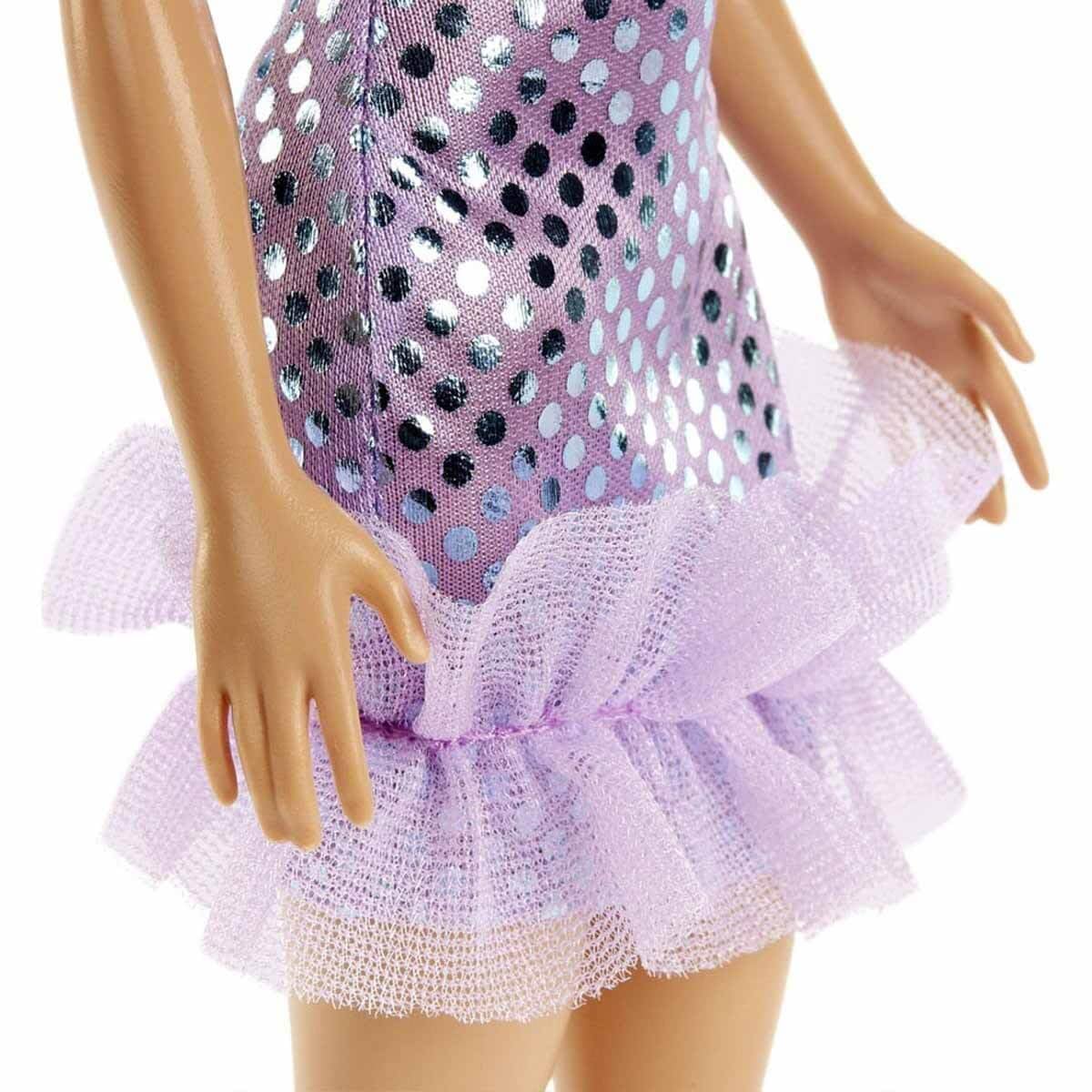 Barbie® Bambola, Giocattoli per bambini, Capelli biondi, Mini abito metallico lavanda, Abbigliamento e accessori alla moda, Regali per bambini