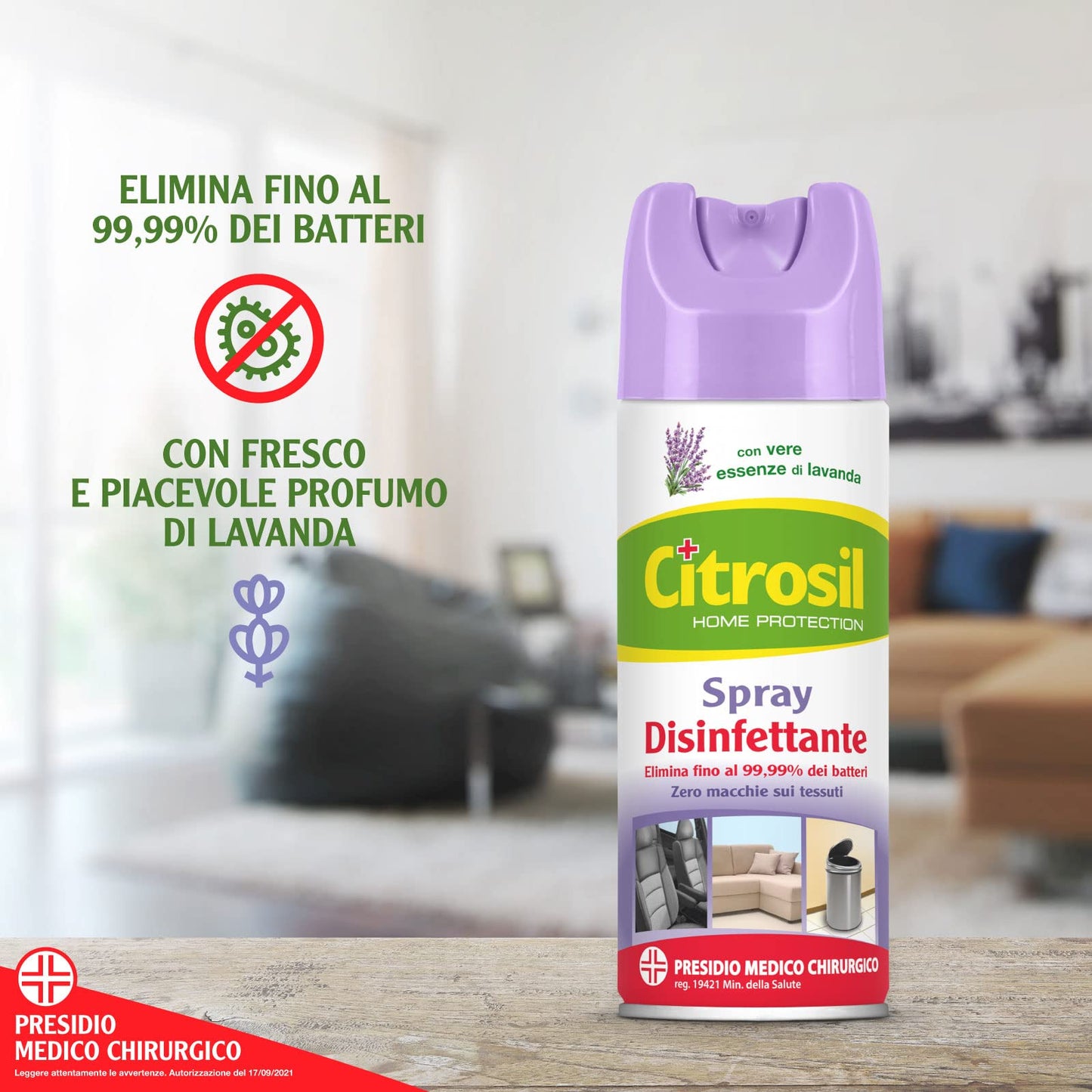 Citrosil Home Protection - Spray Disinfettante Superfici Multiuso, Elimina Fino al 99,9% dei Batteri, con Vere Essenze di Lavanda, 300 ml x 5 Pezzi