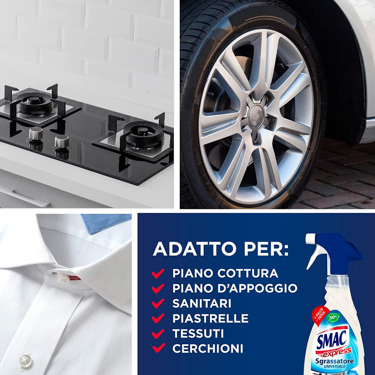 Smac Express - Sgrassatore Universale, Detergente Spray Multisuperficie con Azione Sgrassante e Tecnologia Zero Aloni, 650 ml x 4 Pezzi