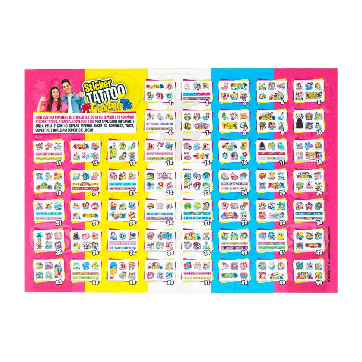 Me Contro Te 15 Sticker Tattoo di cui 3 Maxi - 1 BUSTINA Tatuaggi Temporanei per Bambino e Bambina Originali Lui E Sofi