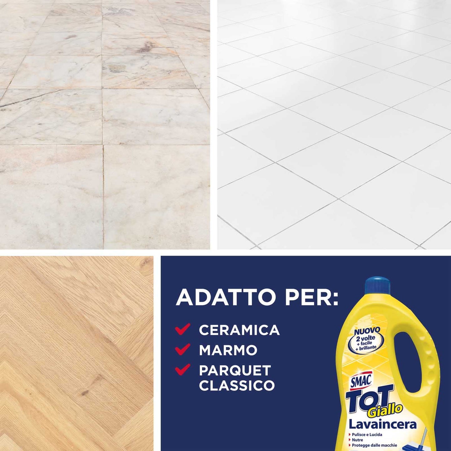 Smac - Tot Giallo Lavaincera, Detergente Pavimenti Pregiati in Ceramica, Marmo e Parquet, con Cera di Carnauba, 1000ml x 3 Pezzi