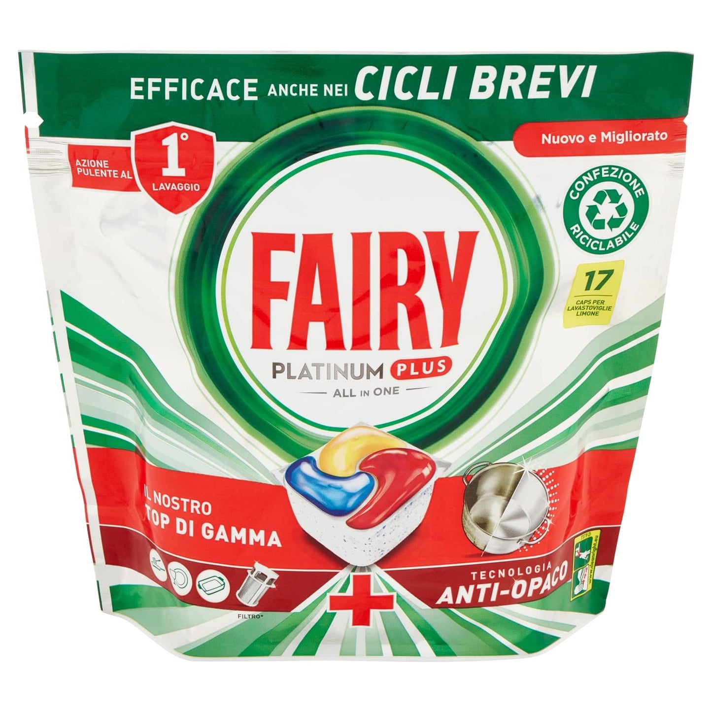 Fairy Pastiglie Lavastoviglie Platinum Plus Anti-Opaco Detersivo Piatti Limone, 264g