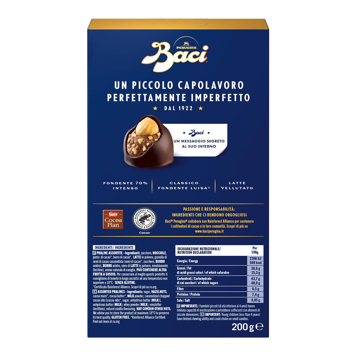 BACI PERUGINA Assortito Cioccolatini ripieni al Gianduia, Scatola 200g