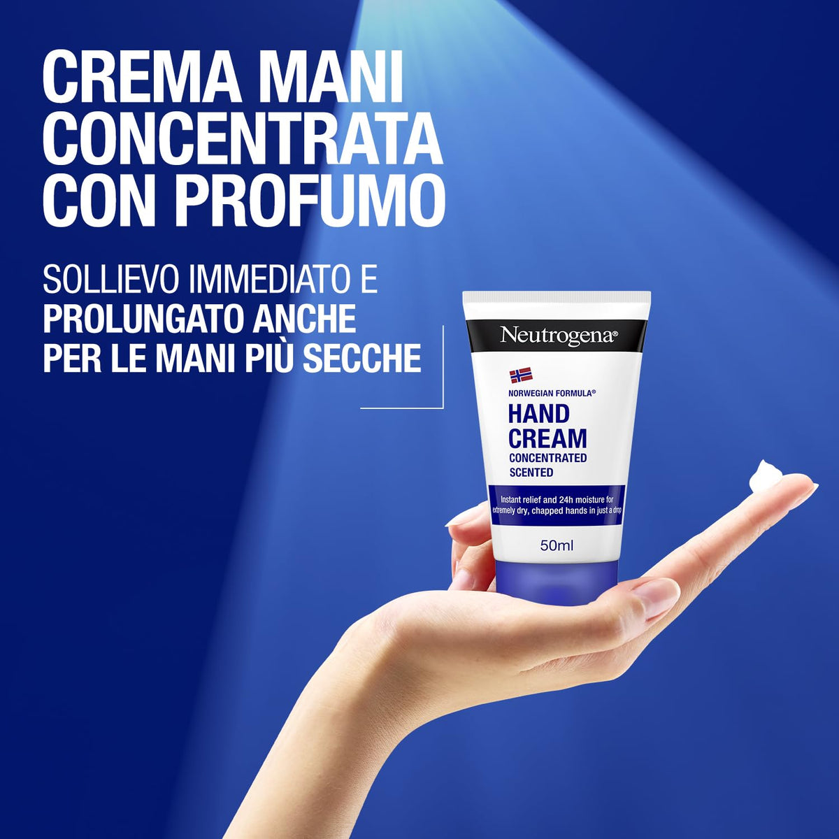 Neutrogena Formula Norvegese Crema Mani Concentrata Profumata, Crema mani riparatrice con Glicerina e Vitamina E, Crema mani secche e screpolate profumata per sollievo e idratazione 24h, 50 ml