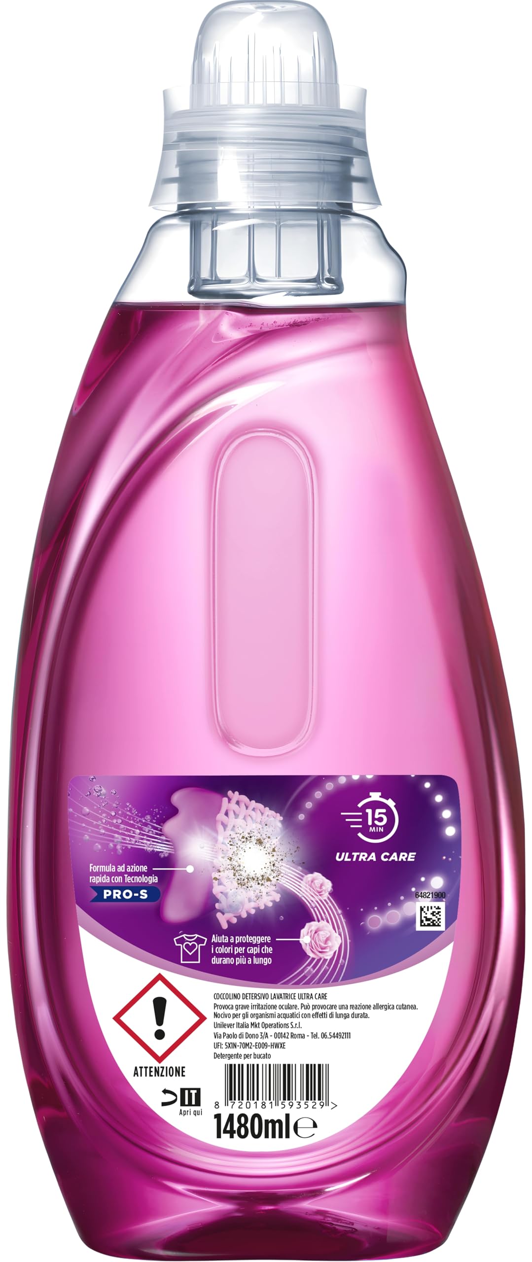 Coccolino Wonder Wash, Detersivo Lavatrice Liquido, Ultra Care, Efficace nei Cicli Brevi da 15 Minuti, Anche a Freddo, Protegge il Colore dei tuoi Capi, Pulizia Profonda, 37 Lavaggi, 1480ml