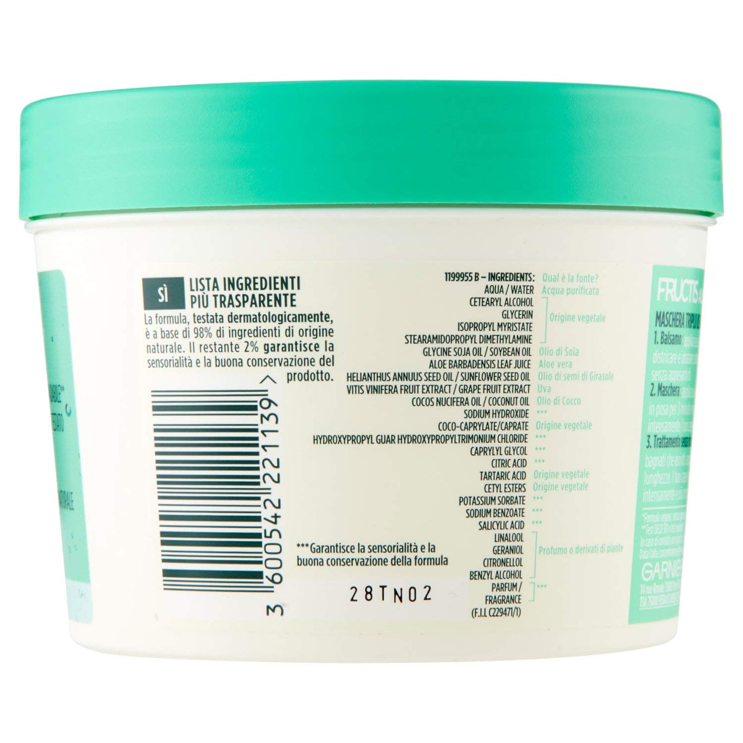 Garnier Fructis Hair Food Aloe Vera Maschera Riparatrice 3 in 1 con Formula Vegana con 97% ingredienti di origine naturale per Capelli Danneggiati