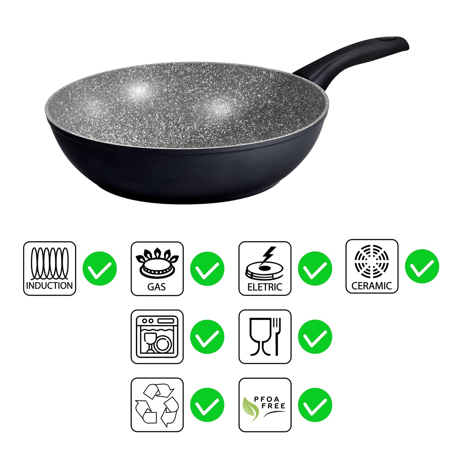 Aeternum Black Pearl Induction Wok Saltapasta 28 cm, Adatto all'induzione, Alluminio