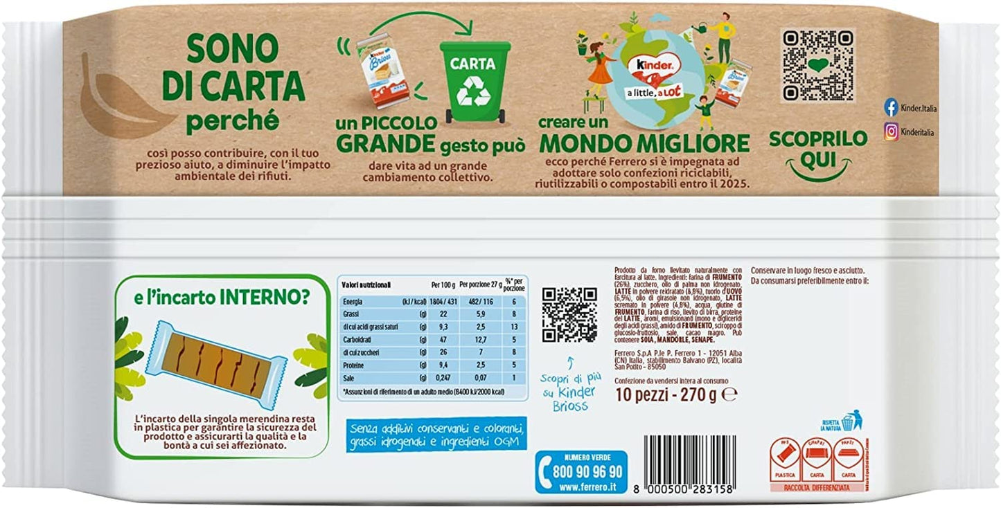 3X Kinder Brioss Italiano Spugna Dita Ricco Di Latte Riempimento 280g 10 Snack Dolci