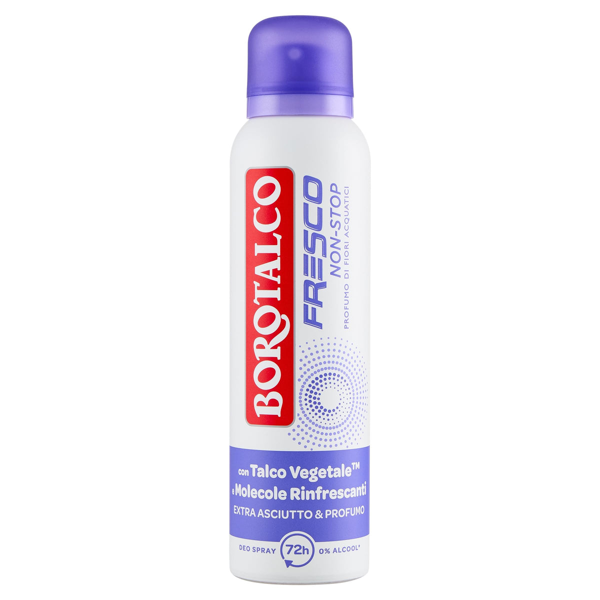 Borotalco, Deodorante Spray Fresco No stop - Fiori acqualici, con Talco Vegetale e Molecole Rinfrescanti, Formula fresca con Micorcapsule rinfrescanti, 72h di Efficacia, 0% alcool, 150 ml