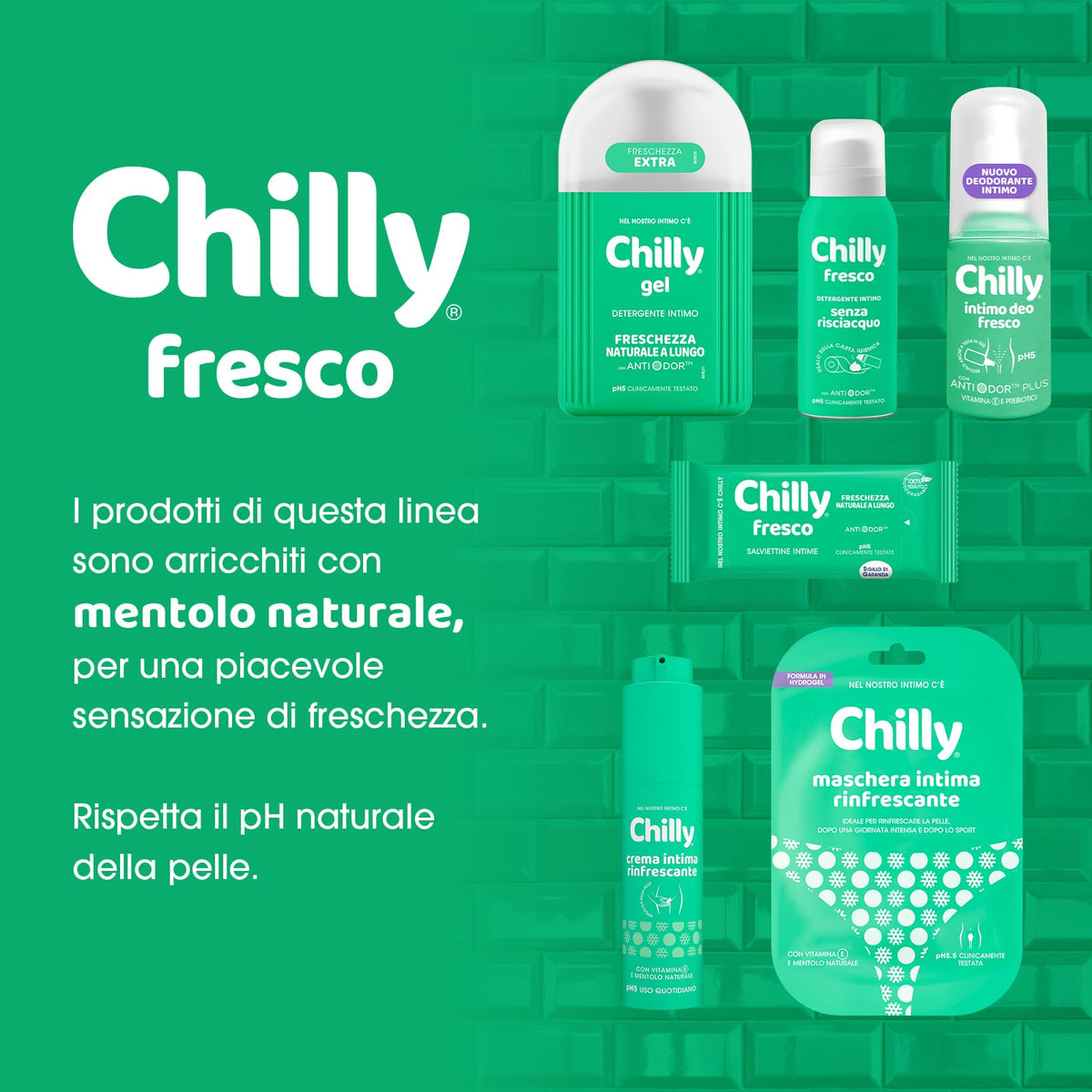 Chilly, Crema Intima Rinfrescante, con Vitamina E e Mentolo Naturale, Effetto Lenitivo e Freschezza Immediata,Texture in Gel Trasparente a Rapido Assorbimento, pH 5, Ideale per Uso Quotidiano, 50 ml