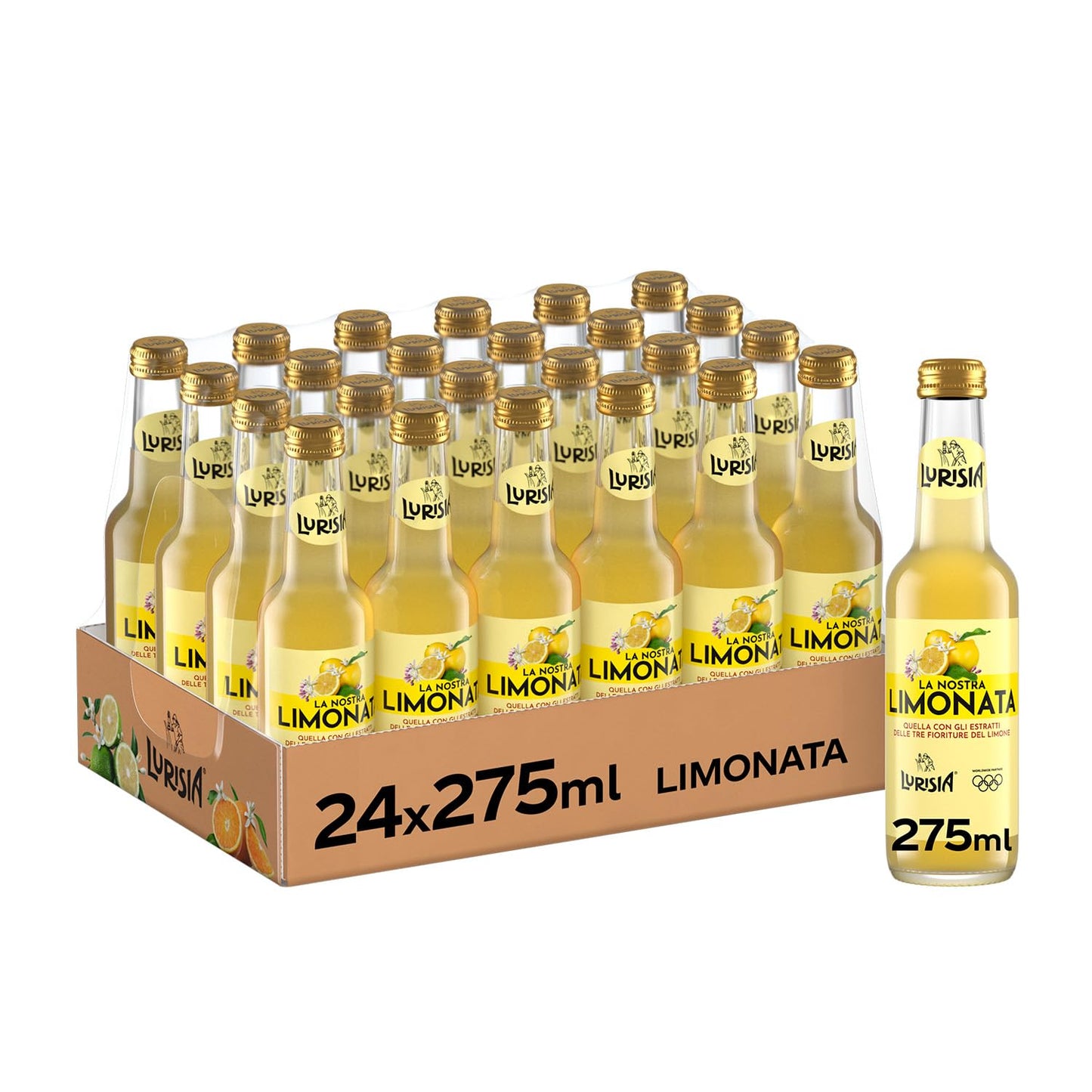 Lurisia La Nostra Limonata, Bevanda Analcolica Prodotta con gli Estratti delle Tre Fioriture del Limone, Gusto Dissetante - 24 Bottiglie in Vetro da 275ml