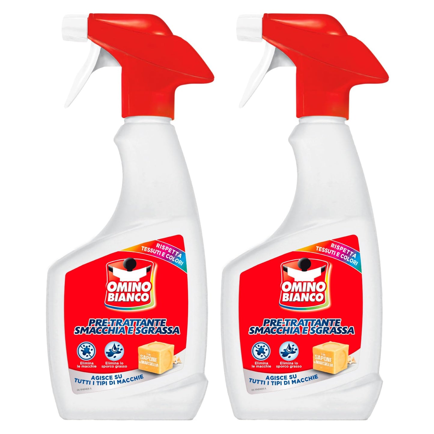 Omino Bianco - Smacchia e Sgrassa 2 in 1, Pre-Trattante Spray con Azione Smacchiante e Sgrassante, con Marsiglia, 2 Pezzi da 500 ml